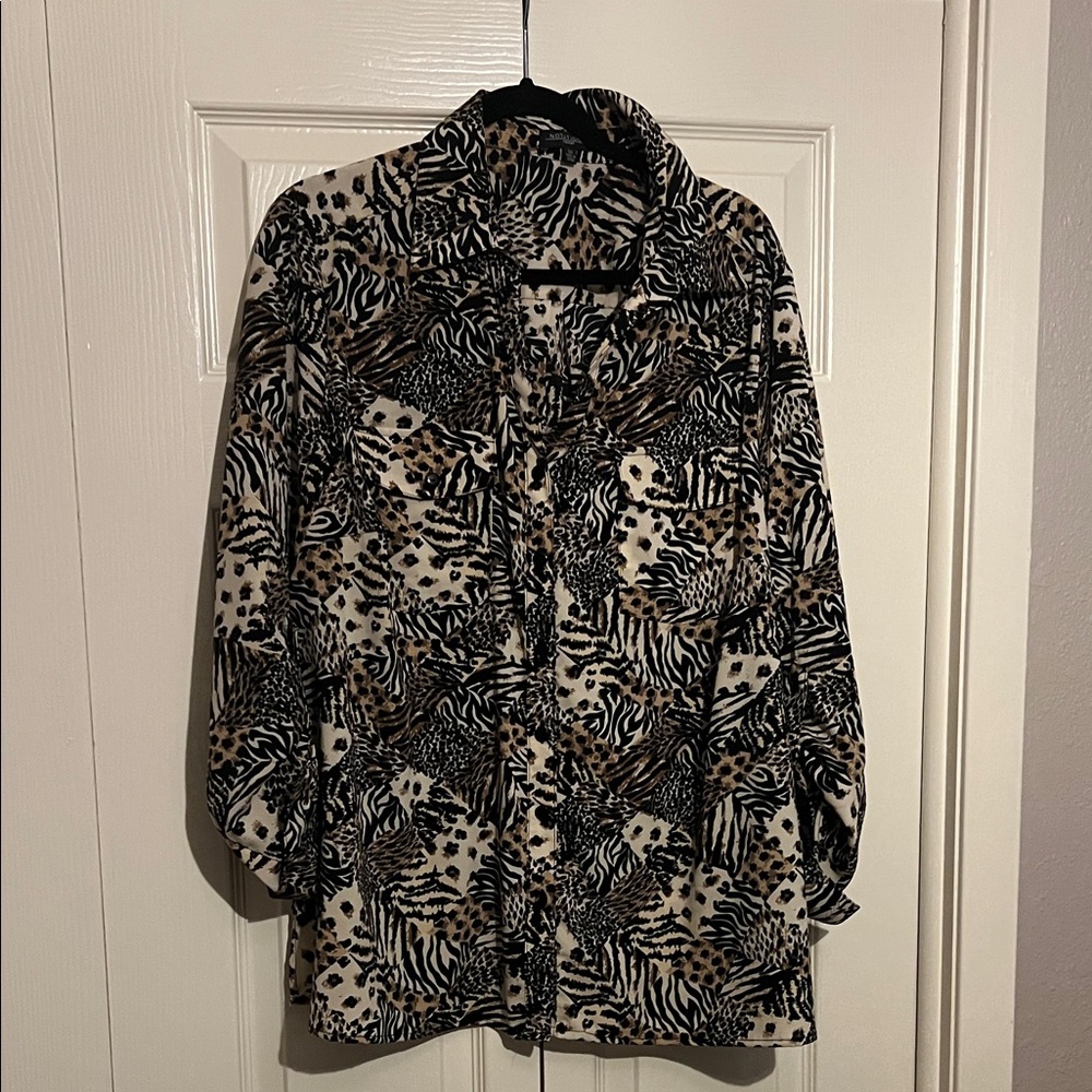 Notations Animal Print Blouse - Black, Brown, White